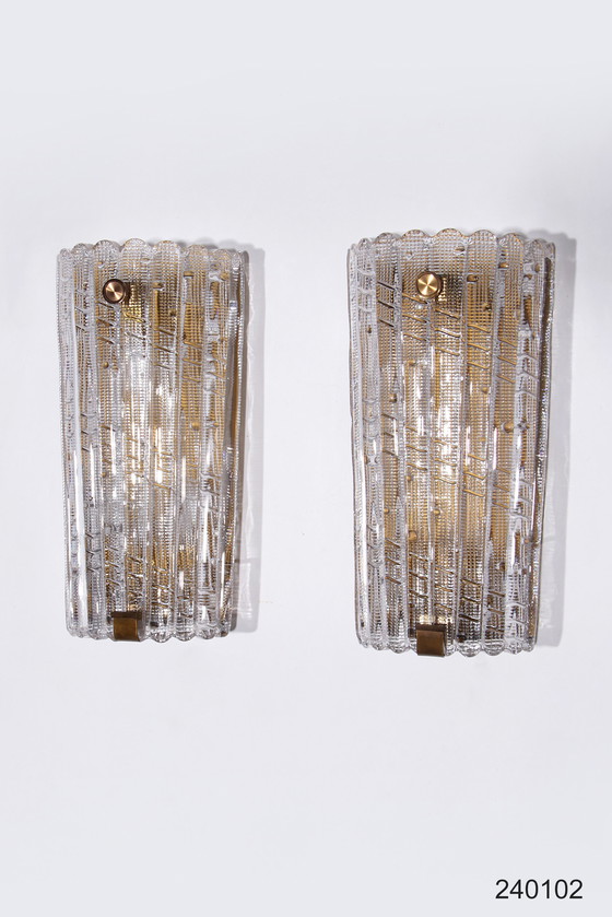 Image 1 of Orrefors Design XXL Wandlampen van Carl Fagerlund glas en messing, 1960s