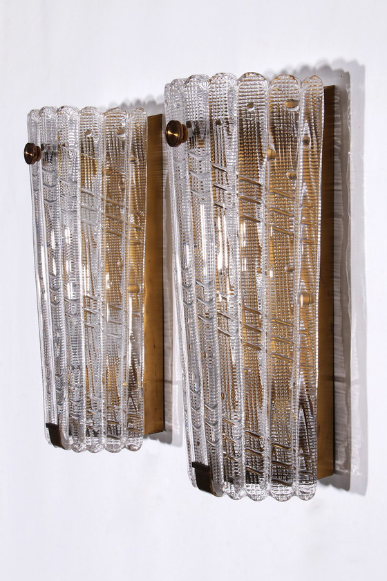 Image 1 of Orrefors Design XXL Wandlampen van Carl Fagerlund glas en messing, 1960s