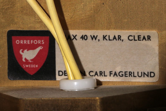 Image 1 of Orrefors Design XXL Wandlampen van Carl Fagerlund glas en messing, 1960s