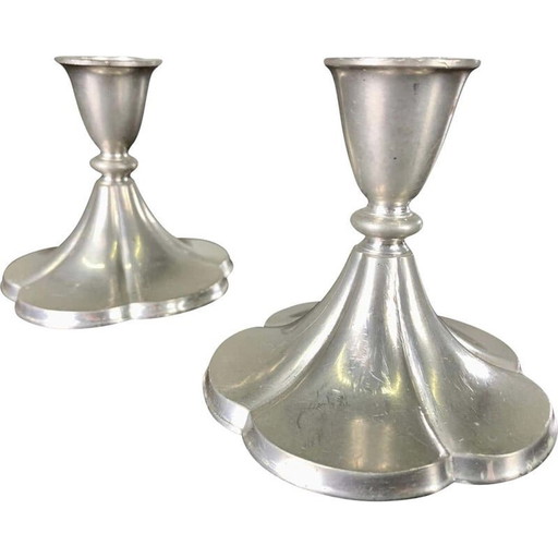 Paar vintage art deco tinnen kandelaars van Just Andersen, Denemarken 1930