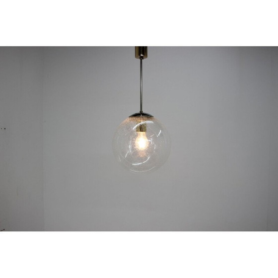 Image 1 of Vintage hanglamp van glas en messing, Tsjecho-Slowakije 1960