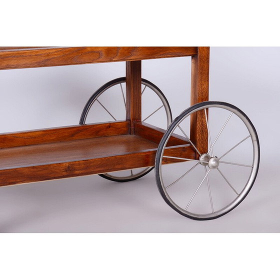 Image 1 of Vintage Art Deco eiken en glazen trolley van Thonet, Tsjecho-Slowakije 1920