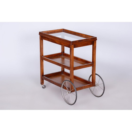 Image 1 of Vintage Art Deco eiken en glazen trolley van Thonet, Tsjecho-Slowakije 1920