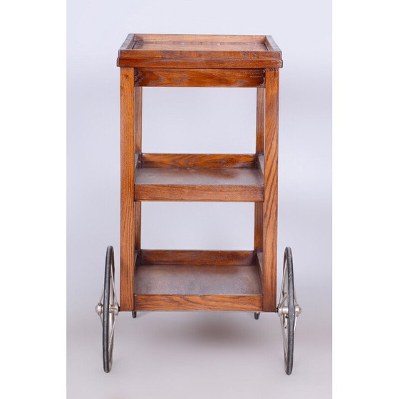 Image 1 of Vintage Art Deco eiken en glazen trolley van Thonet, Tsjecho-Slowakije 1920