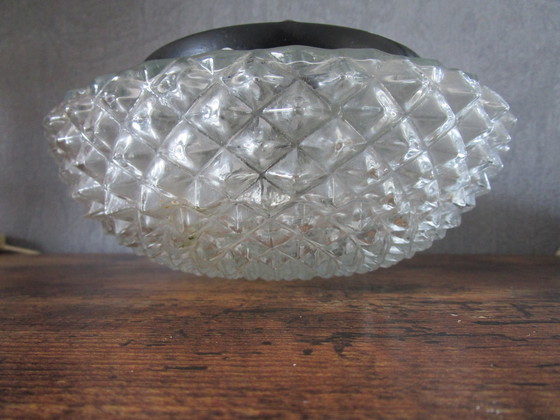 Image 1 of Vintage Retro Mid-Century Glazen Plafondlamp Plafonnière