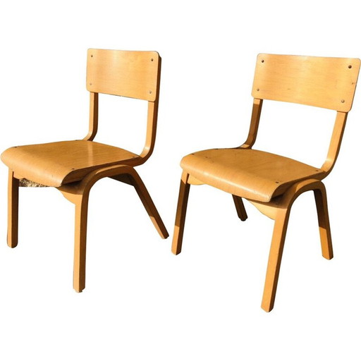 Paar vintage gebogen houten kinderstoelen, 1950-1960