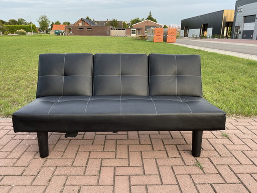 3 In 1 Zwart Lederen Verstelbare Futon Sofa + Bed + Tafel