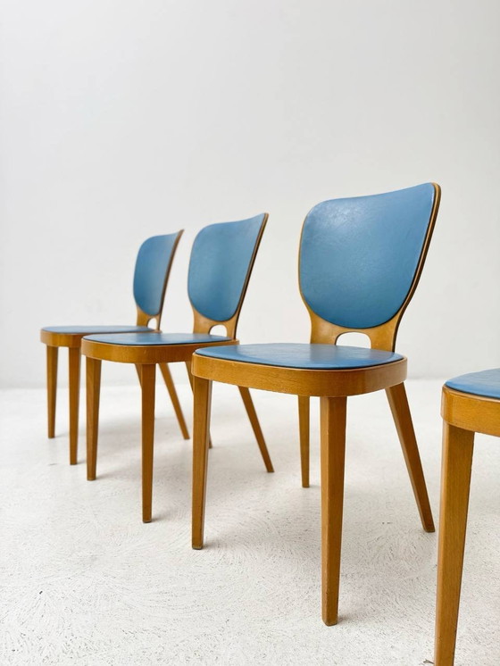 Image 1 of Blue Max Bill stoelen van Horgen Glarus, set van 4, Zwitserland 1952