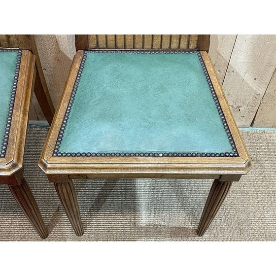 Image 1 of Set van 4 vintage Art Deco stoelen van walnoot en skai zitting, 1930