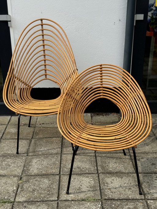 Paar Rohe Rotan stoelen van H. Broekhuizen 1960'S