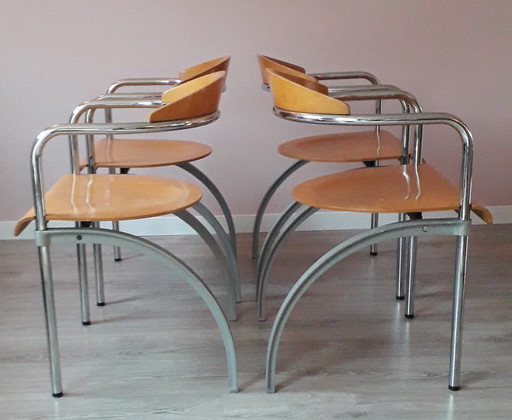 Arco 4 Stuks Vintage Eetkamerstoelen Design Arnold Merckx