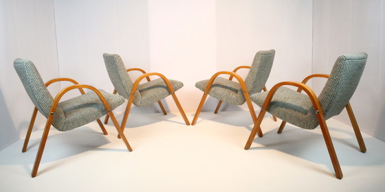 Image 1 of 4x Bow Wood fauteuils 1950