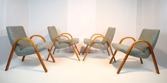 Image 1 of 4x Bow Wood fauteuils 1950