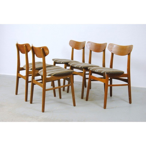 Image 1 of Set van 5 vintage Deense eetkamerstoelen in teak en eikenhout, jaren 1960