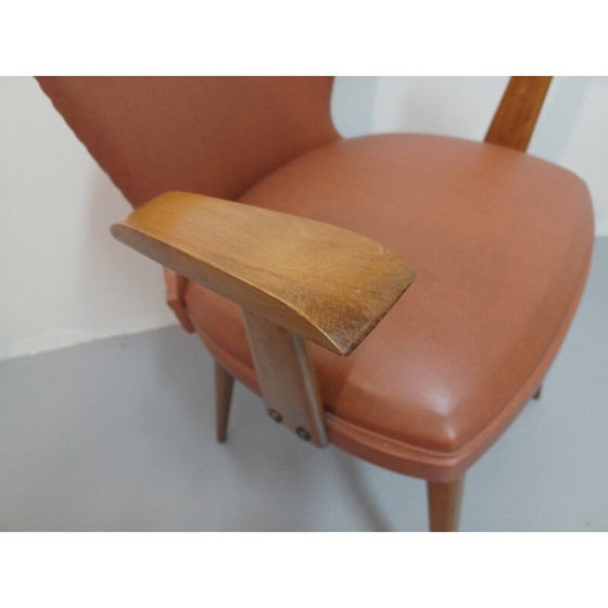Image 1 of Vintage brugfauteuil in massief beuken en kunstleer, 1950