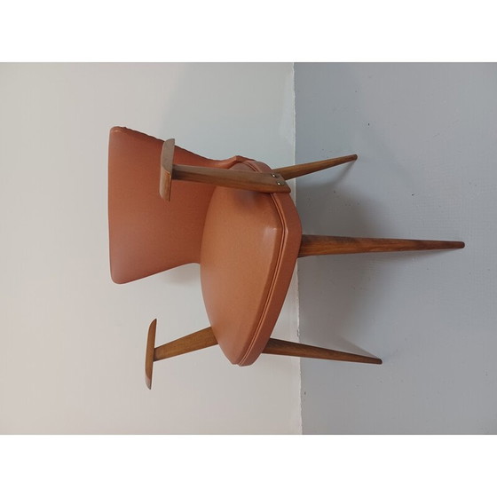 Image 1 of Vintage brugfauteuil in massief beuken en kunstleer, 1950