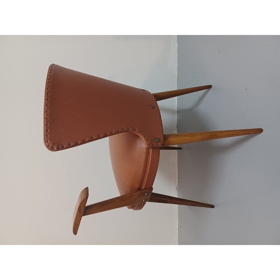 Image 1 of Vintage brugfauteuil in massief beuken en kunstleer, 1950