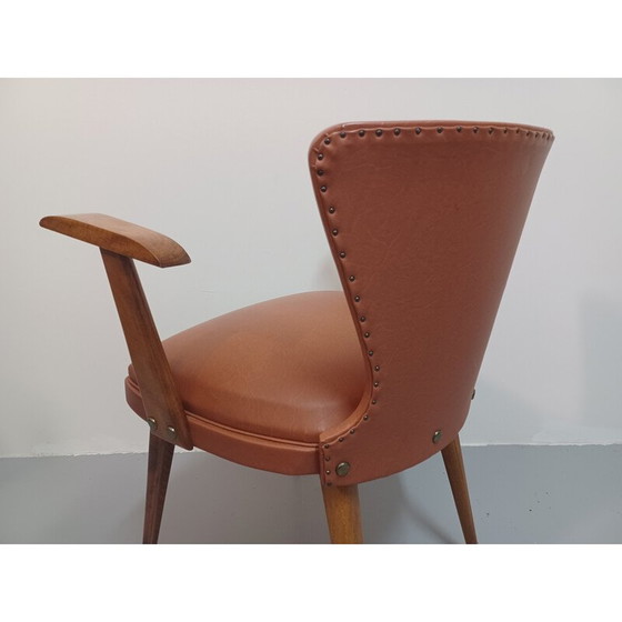 Image 1 of Vintage brugfauteuil in massief beuken en kunstleer, 1950