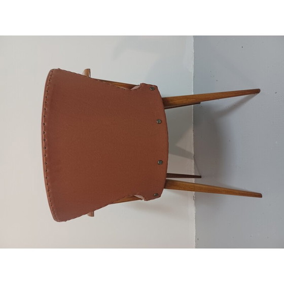 Image 1 of Vintage brugfauteuil in massief beuken en kunstleer, 1950