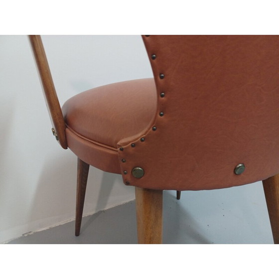 Image 1 of Vintage brugfauteuil in massief beuken en kunstleer, 1950