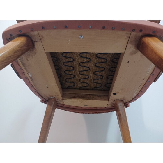 Image 1 of Vintage brugfauteuil in massief beuken en kunstleer, 1950