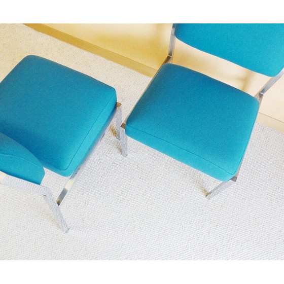 Image 1 of Paar lage stoelen van metaal en blauwe wol - jaren 1980