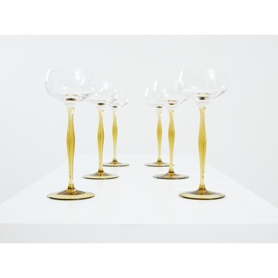 Image 1 of Set van zes vintage Art Nouveau champagneglazen door Peter Behrens voor Benedikt von Poschinger, Duitsland 1898