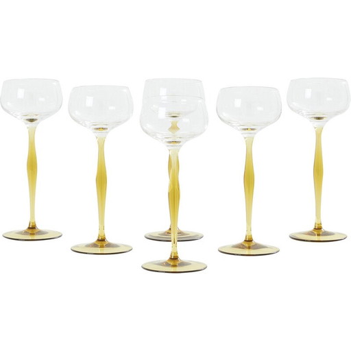 Set van zes vintage Art Nouveau champagneglazen door Peter Behrens voor Benedikt von Poschinger, Duitsland 1898
