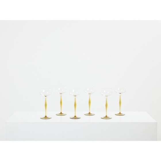 Image 1 of Set van zes vintage Art Nouveau champagneglazen door Peter Behrens voor Benedikt von Poschinger, Duitsland 1898