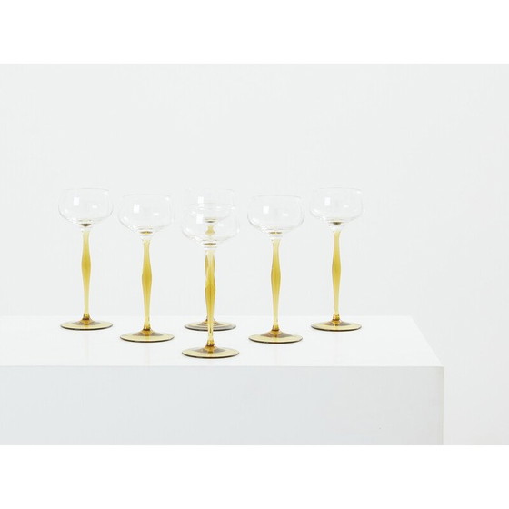 Image 1 of Set van zes vintage Art Nouveau champagneglazen door Peter Behrens voor Benedikt von Poschinger, Duitsland 1898