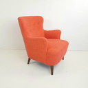 Vintage Artifort Theo Ruth fauteuil oranje rood nieuw gestoffeerd 