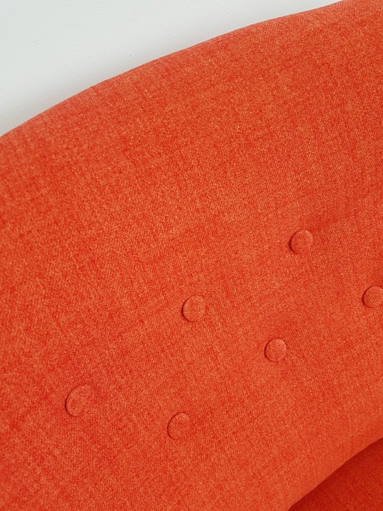 Image 1 of Vintage Artifort Theo Ruth fauteuil oranje rood nieuw gestoffeerd 