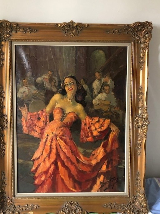 Yves DIEY Spaanse danseres met combo 19e eeuw 80x60 omkaderd – schilderijen tekeningen, Klassiek (photo 2 of 13)