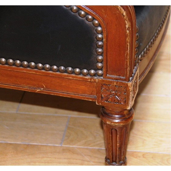 Image 1 of Vintage Louis XVI fauteuils in gelakt hout en zwart leer