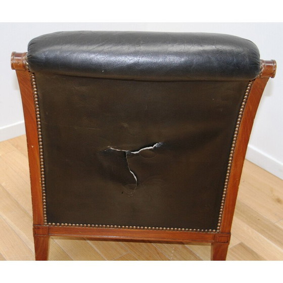 Image 1 of Vintage Louis XVI fauteuils in gelakt hout en zwart leer