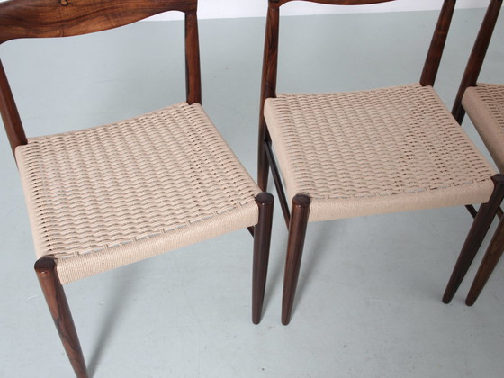 Image 1 of Suite van 4 Scandinavische Rio Rozenhouten Stoelen Door H. W. Klein