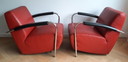 2x Leolux rode Scylla lederen stoelen