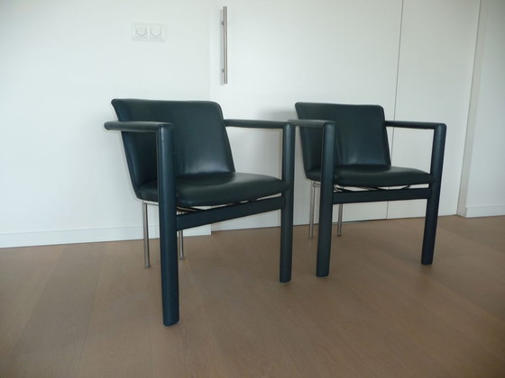 Image 1 of 2 Leolux eetkamerstoelen: model Cachucha leder petrol