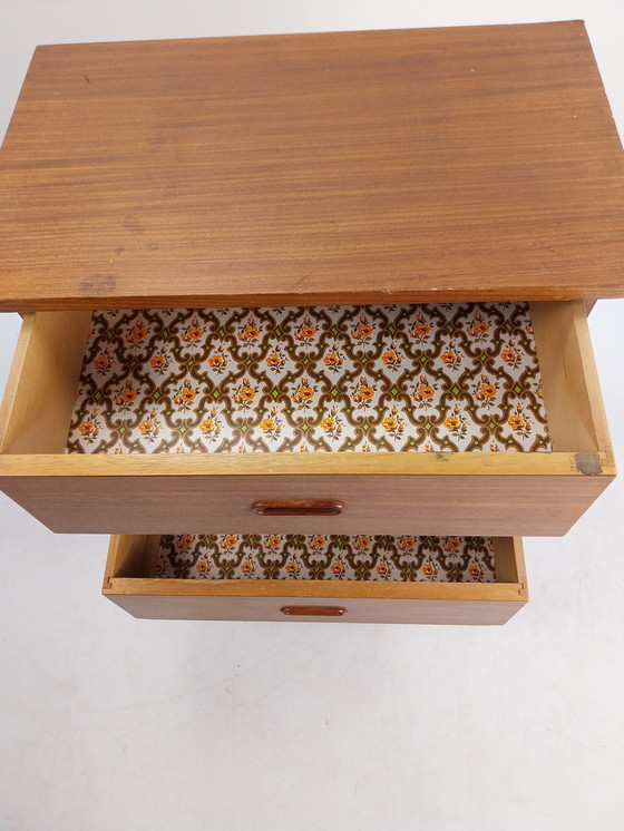 Image 1 of Midcenturymodern danish design teak fineer chest of drawers.  3 drawers 1960s. 