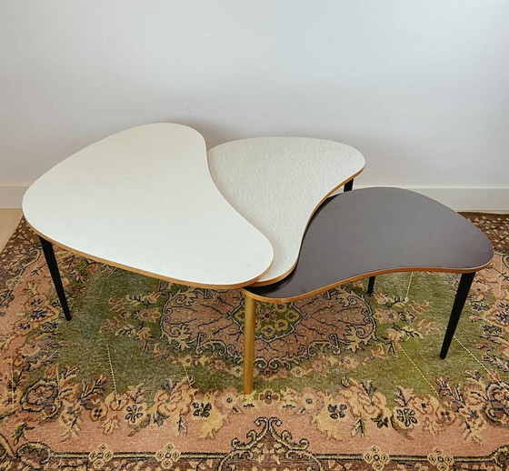 Image 1 of 3x Vintage waaiervormige nesting bijzettafel