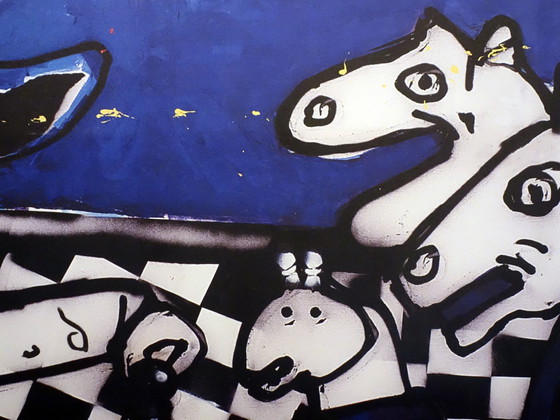 Image 1 of Chess, zeefdruk op linnen van Herman Brood