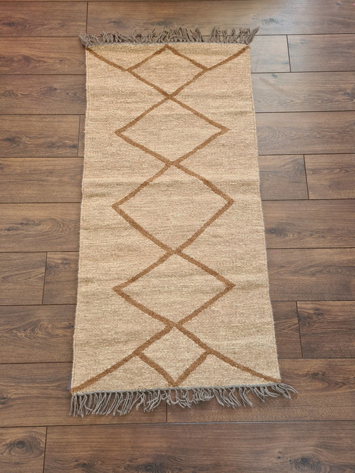 Kelima Handgeweven vloerkleed  - 100% Egyptische wol Kelim - 70x140cm - Naturel