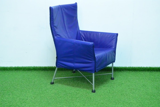 Image 1 of Blauwe leren Montis Charly fauteuil