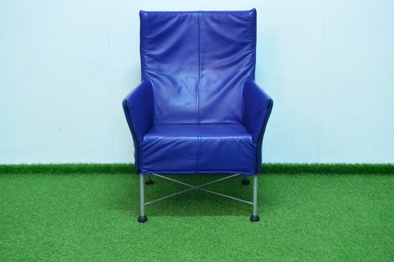 Image 1 of Blauwe leren Montis Charly fauteuil