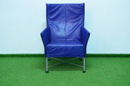 Blauwe leren Montis Charly fauteuil