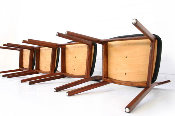 Image 1 of 4x Henning Kjaernulf voor Bruno Hansen, Deense Teak eetkamerstoel / Stuhl, als nieuw, zonder gebruikssporen