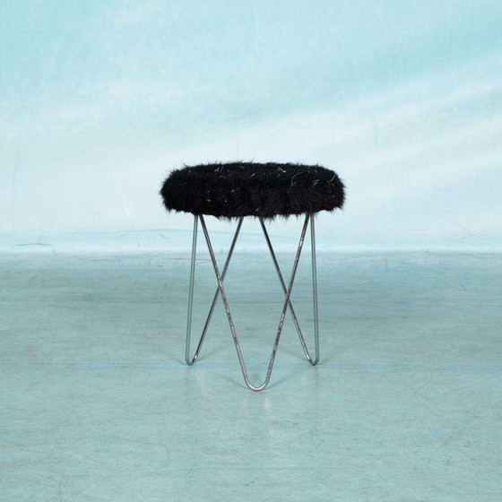 Image 1 of Space age seventies haarspeld krukje, fluffy stool hairpins