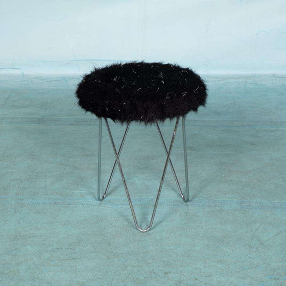 Image 1 of Space age seventies haarspeld krukje, fluffy stool hairpins