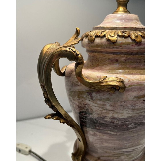 Image 1 of Vintage marmeren lamp versierd met bronzen decoratieve elementen