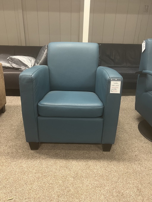 Moderne Blauwe Leren Fauteuil – Nu Met 50% Korting!